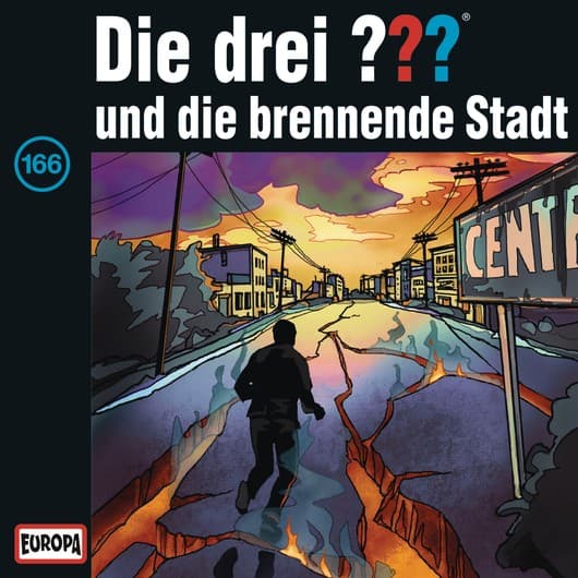 Tonie-Figur und die brennende Stadt aus der Serie Die drei ???